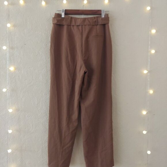 Primark Brown High Waist Pleated Belted Ankle Length Pants Sz US 4 - Picture 3 of 8